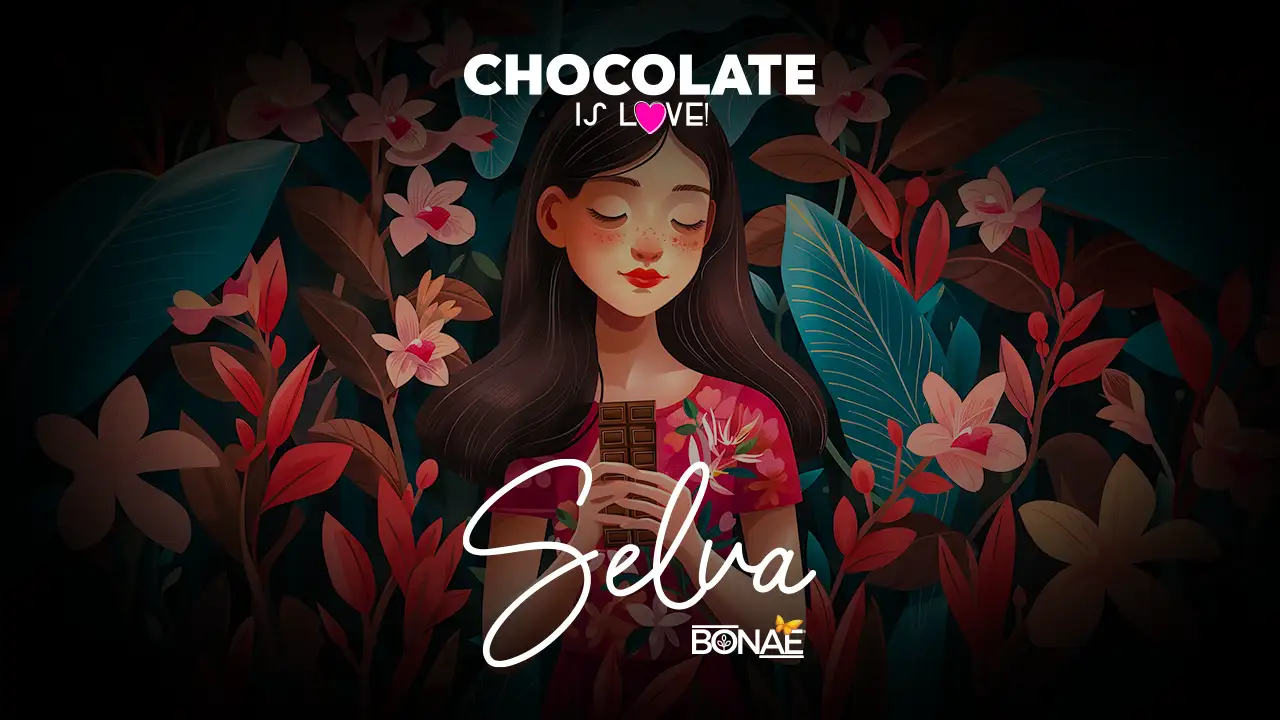 Mujer sosteniendo una barra de chocolate.
